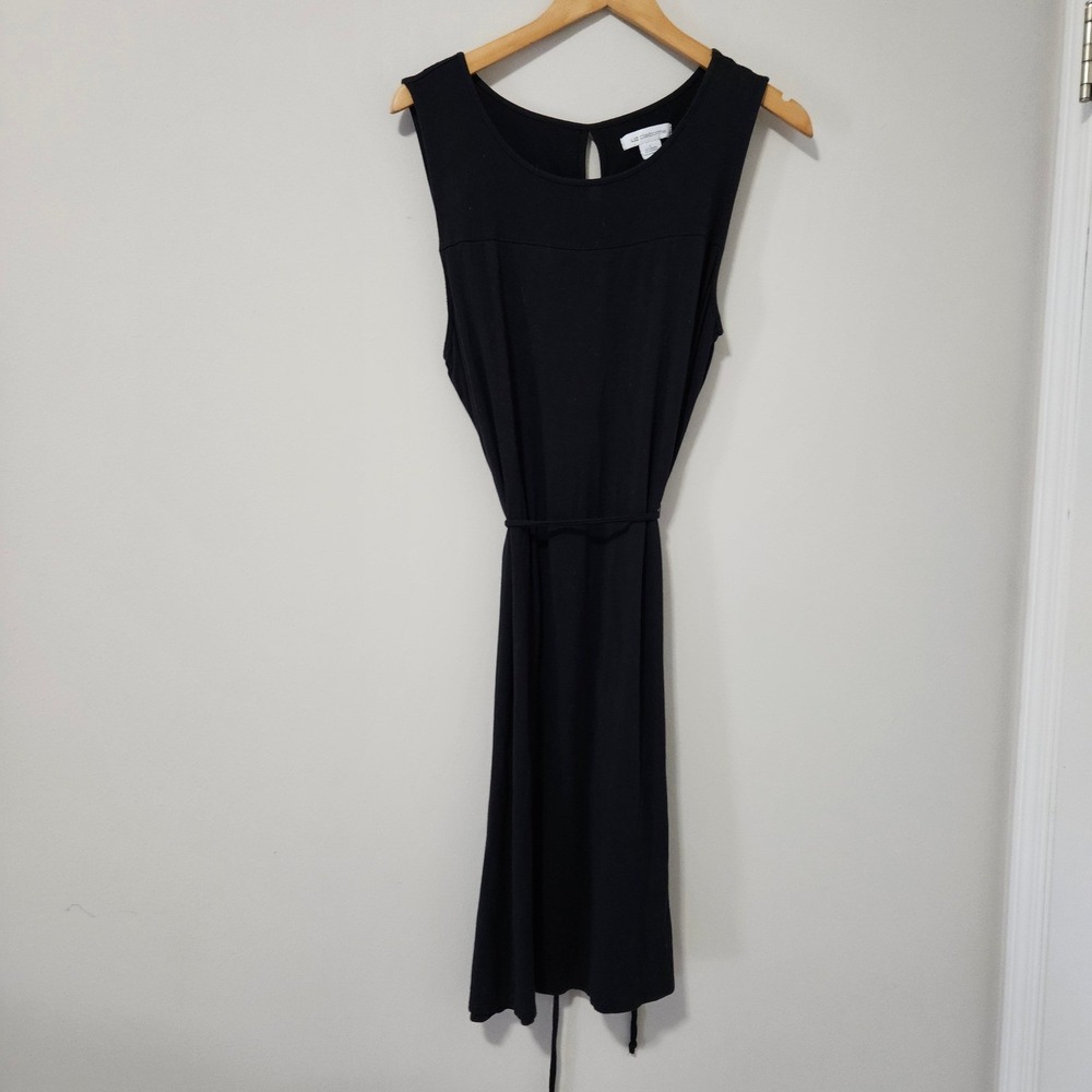 Liz Claiborne Black Sleeveless Keyhole Back‎ Belted Jersey Midi Dress Womens L